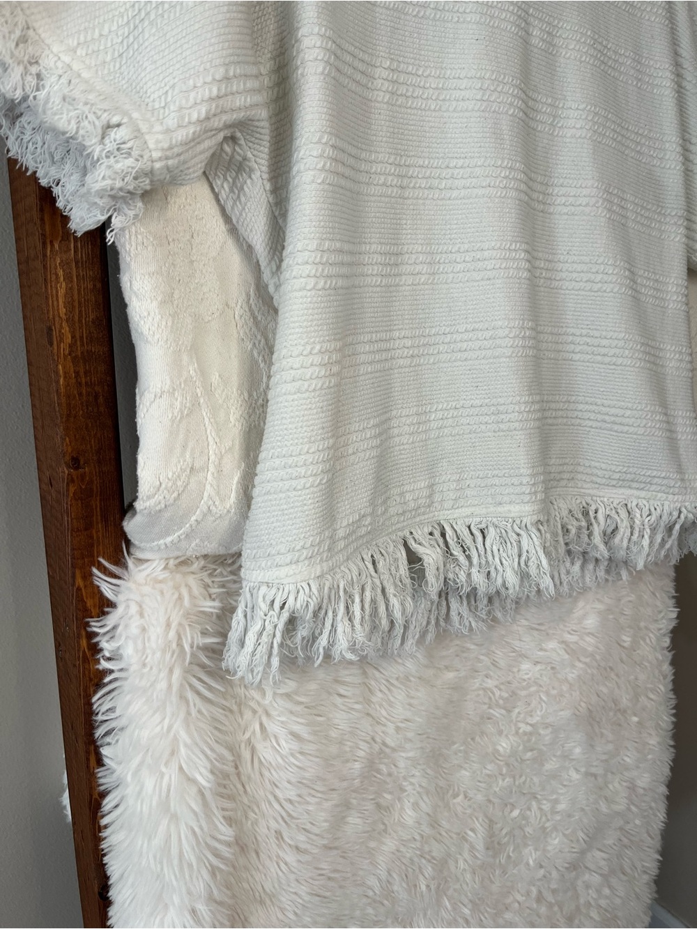 L Love Boho Textured Knit Fringe Hem Short Sleeve Sweater - Cream - Picture 2 of 4